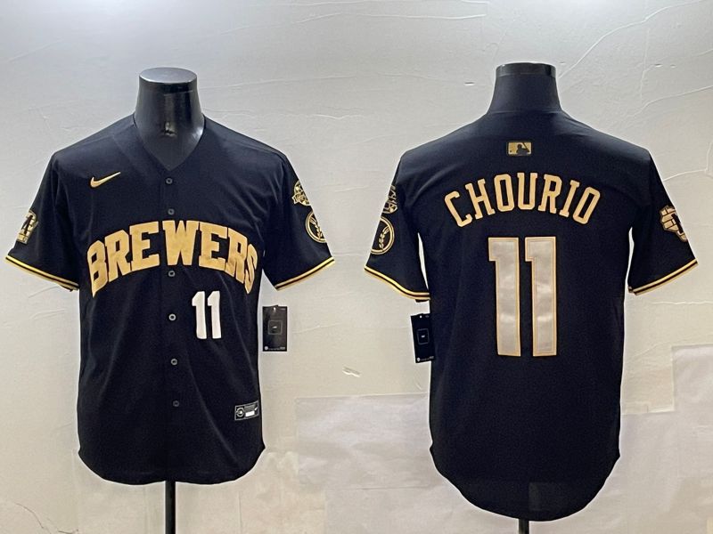 Men Milwaukee Brewers #11 Chourio Black Gold Game 2025 Nike MLB Jersey style 3